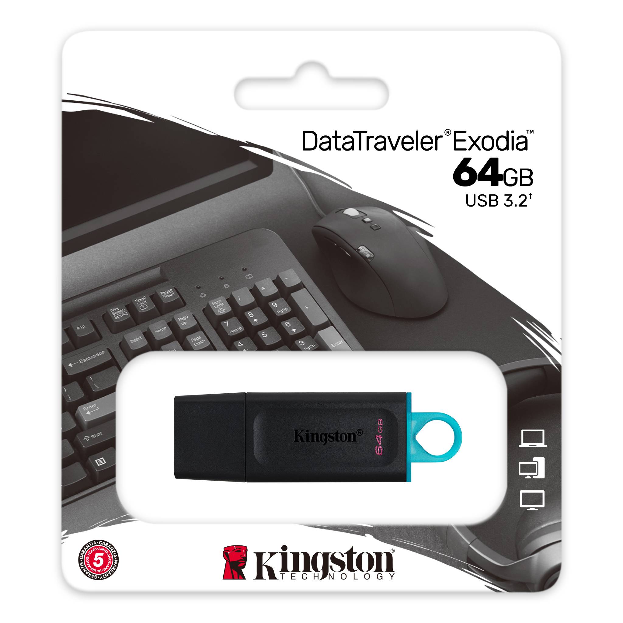 64 Gb Usb3.2 Kingston Data Traveler Exodia Siyah/Turkuaz (Dtx/64gb)