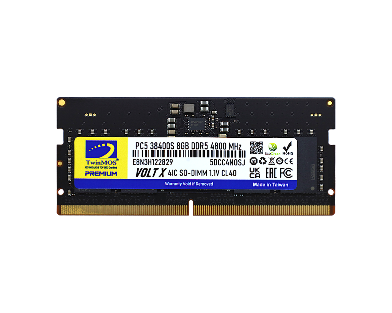 8 Gb Ddr5 4800mhz Twinmos Cl40 1.1v Sodimm (TMD58GB4800S40)