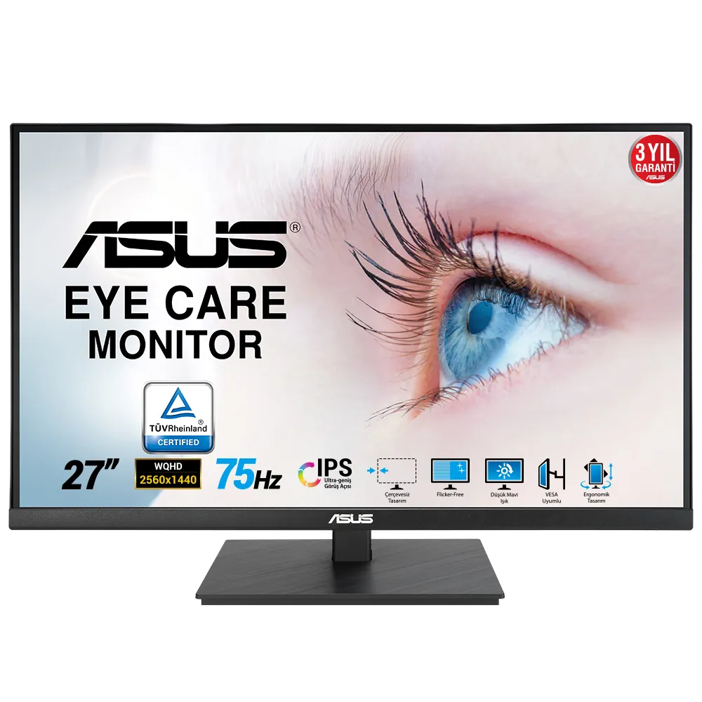 Asus 27" VA27Aqsb 2560x1440 1ms 75Hz DP/HDMI/USB +VESA +PIVOT