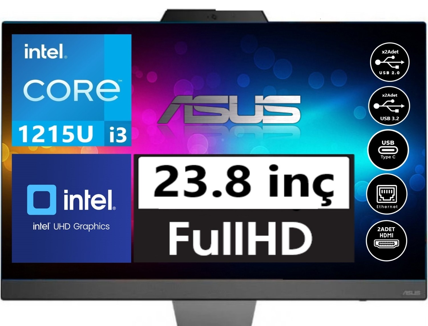 Asus Aio A3402wbak-I38512b0d I3-1215u 8gb 512gb Ssd 23.8" Dos