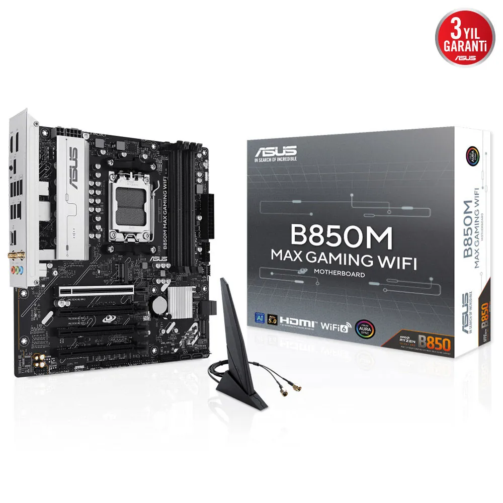 Asus B850M Max Gaming Wifi AM5 DDR5 Ses GLAN DP/HDMI SATA3 USB3.2 mATX