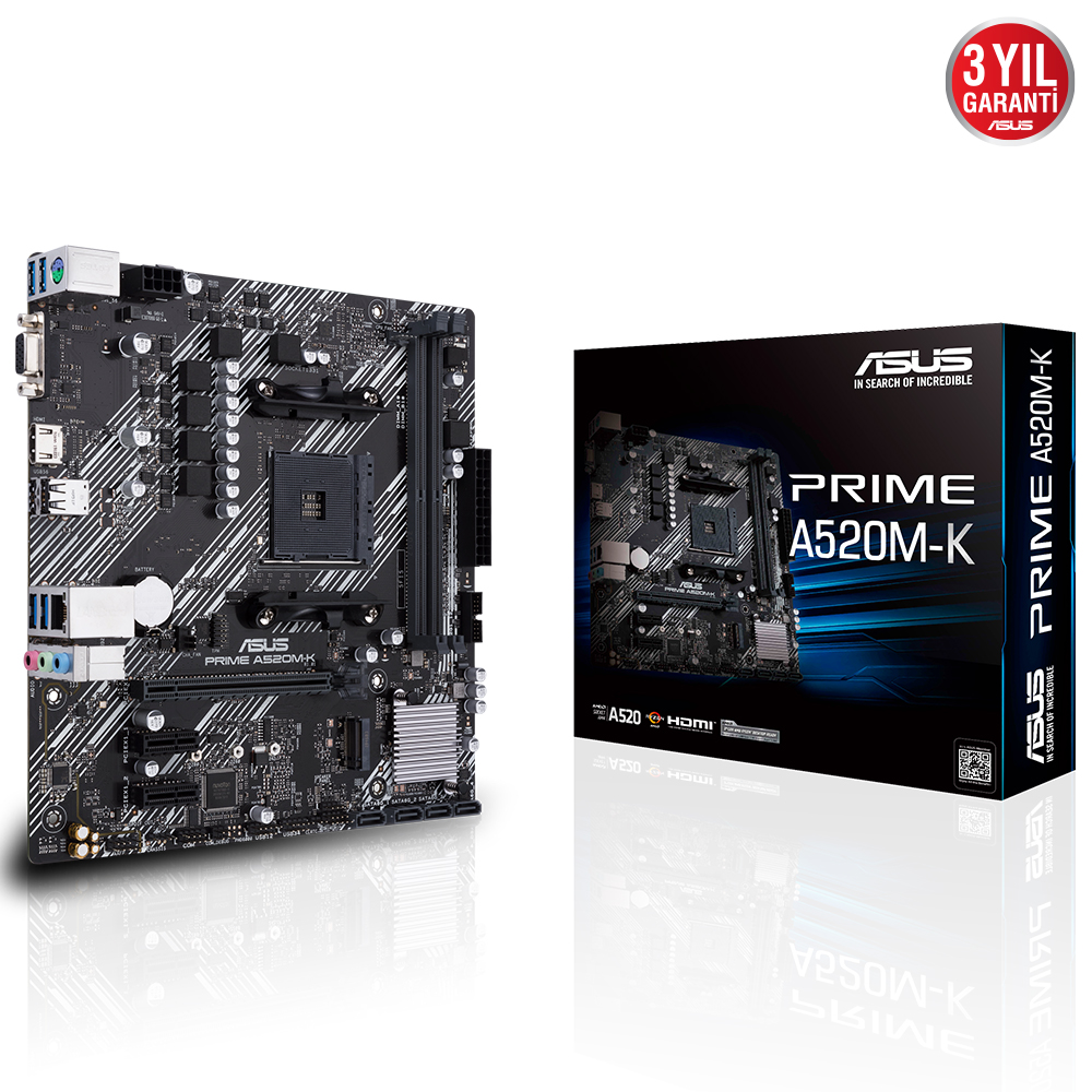 Asus Prime A520M-K AM4 DDR4 Ses GLAN HDMI/VGA SATA3 USB3.2 mATX