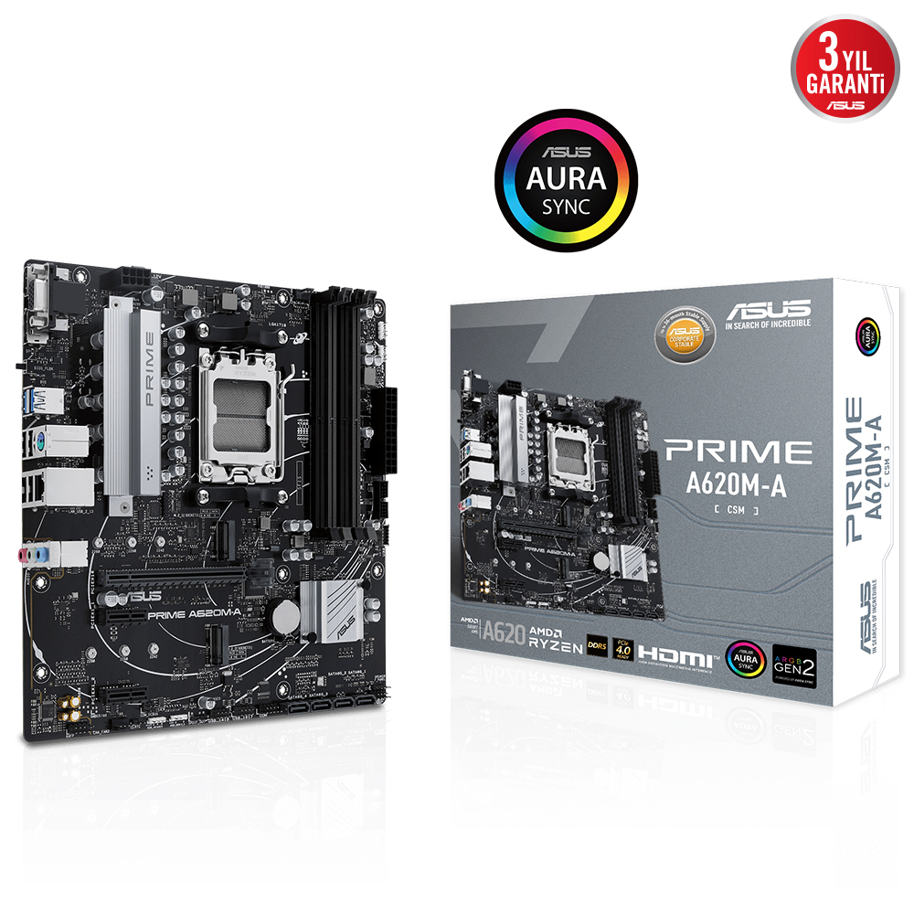 Asus Prime A620M-A-CSM AM5 DDR5 Ses GLAN DP/HDMI/VGA SATA3 USB3.2 mATX