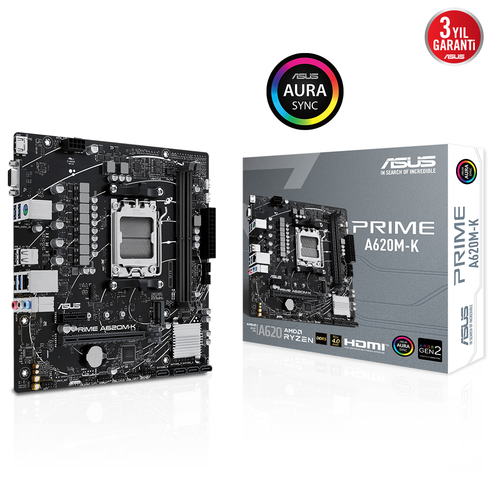 Asus Prime A620M-K AM5 DDR5 Ses GLAN HDMI/VGA SATA3 USB3.2 mATX