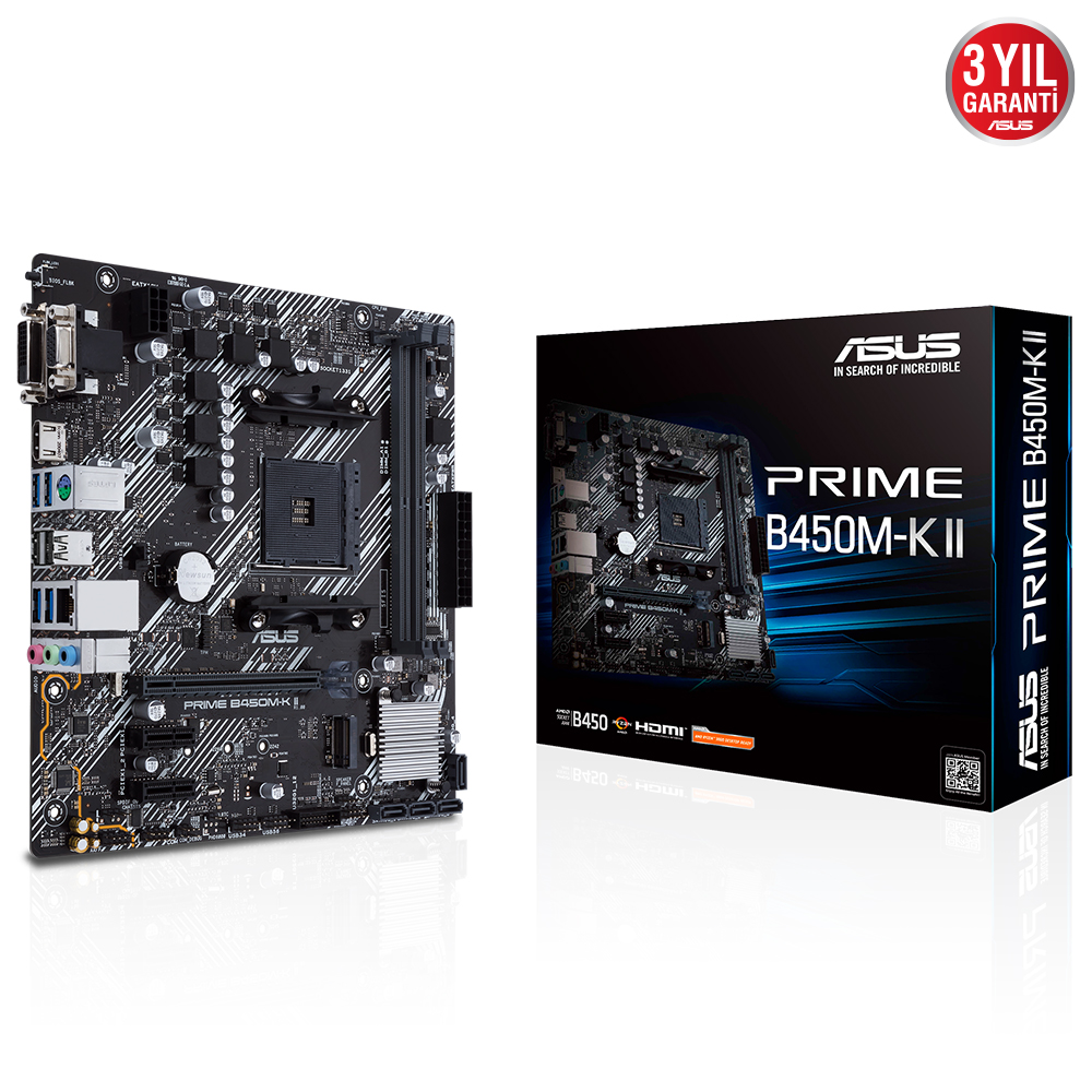 Asus Prime B450M-K II AM4 DDR4 Ses LAN HDMI/DVI/VGA SATA3 USB3.2 mATX