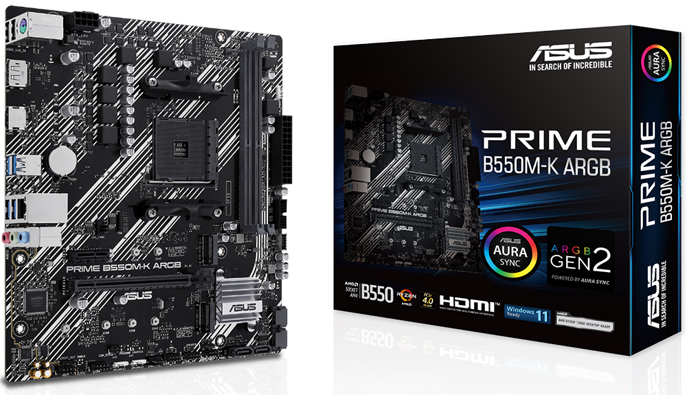 Asus Prime B550M-K ARGB AM4 DDR4 Ses Glan DP/HDMI SATA3 USB3.2 mATX