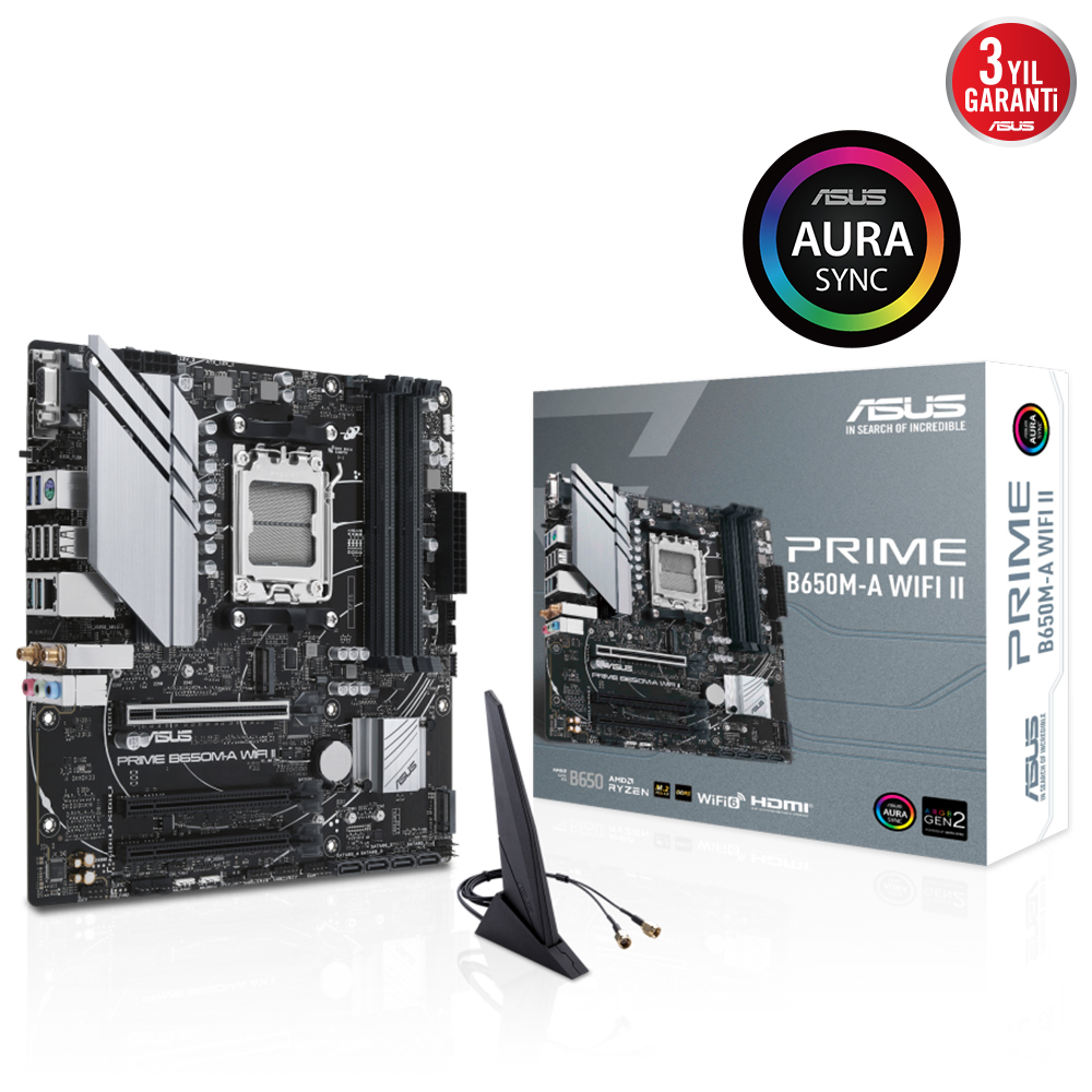 Asus Prime B650M-A Wifi II AM5 DDR5 Ses GLAN DP/HDMI/VGA SATA3 USB3.2 mATX