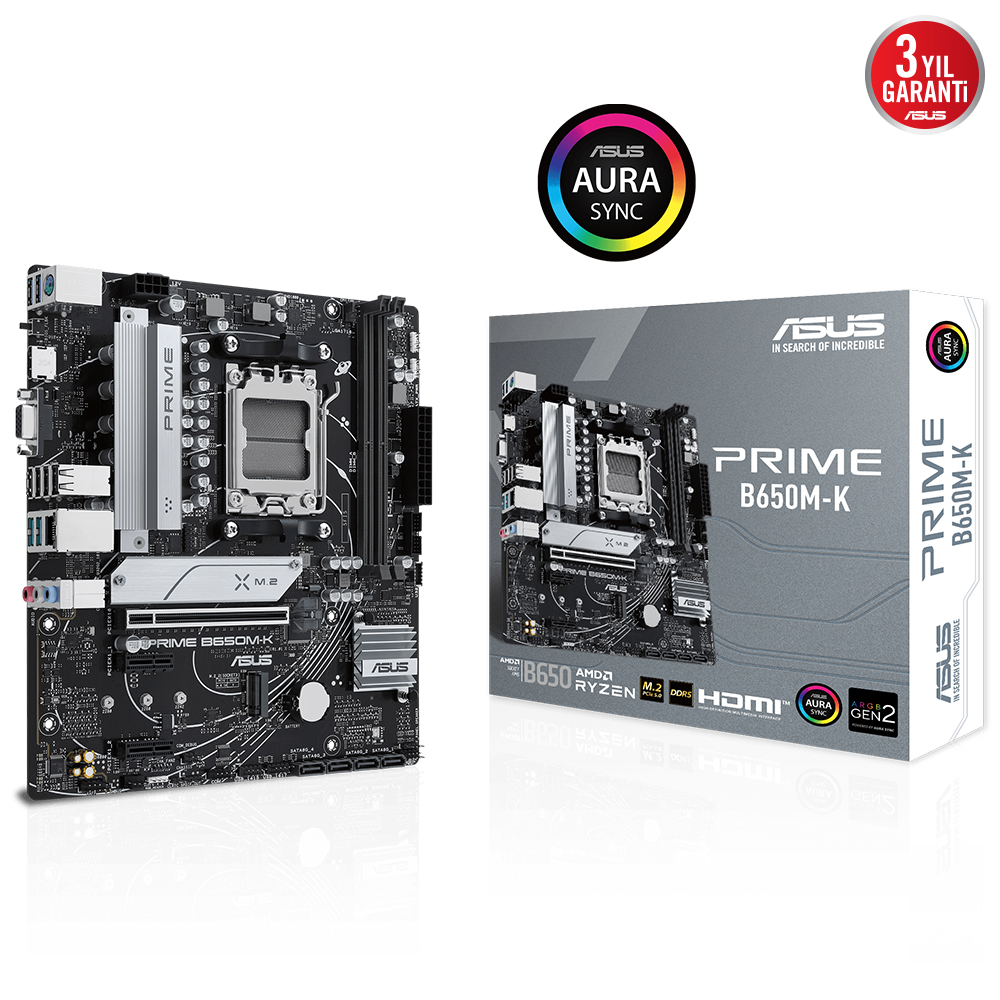 Asus Prime B650M-K AM5 DDR5 Ses GLAN HDMI/VGA SATA3 USB3.2 mATX