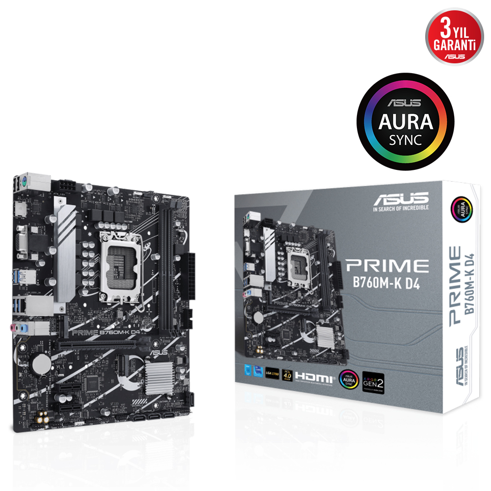 Asus Prime B760M-K D4 1700P DDR4 Ses GLAN HDMI/VGA SATA3 USB3.2 mATX
