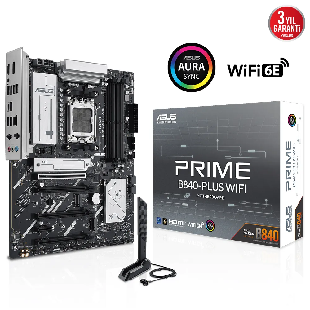 Asus Prime B840-Plus Wifi AM5 DDR5 Ses Glan DP/HDMI SATA3 USB3.2 ATX