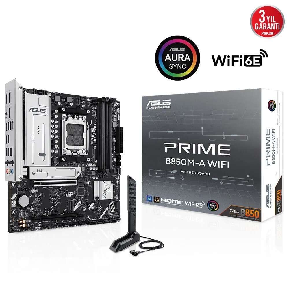 Asus Prime B850M-A Wifi AM5 DDR5 Ses GLAN DP/HDMI SATA3 USB3.2 mATX