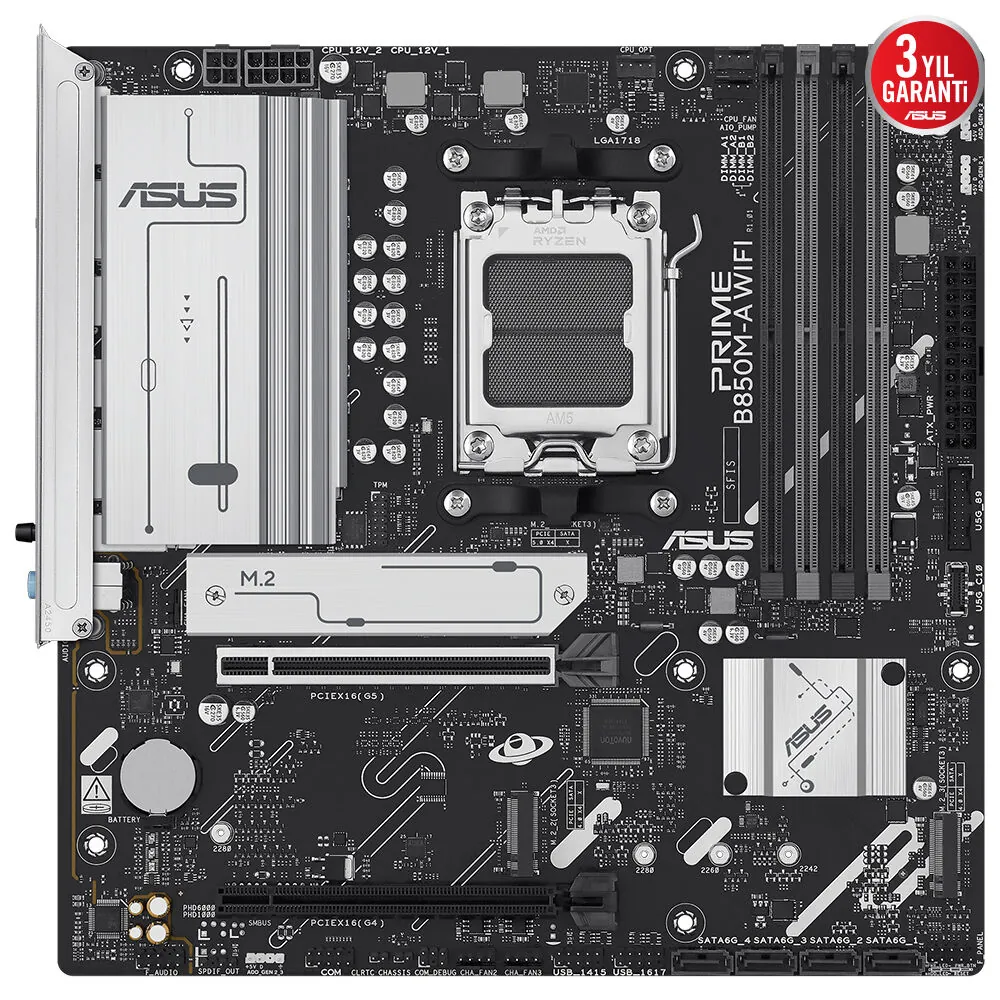 Asus Prime B850M-A Wifi AM5 DDR5 Ses GLAN DP/HDMI SATA3 USB3.2 mATX