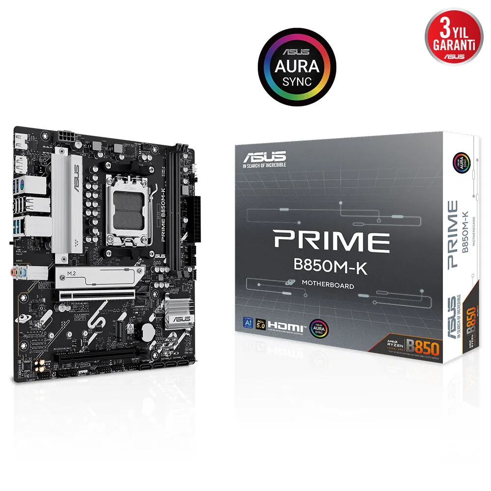 Asus Prime B850M-K AM5 DDR5 Ses GLAN DP/HDMI SATA3 USB3.2 mATX