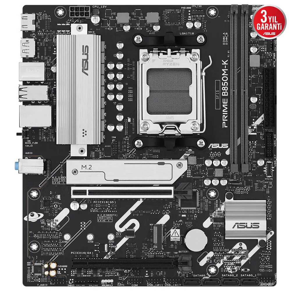 Asus Prime B850M-K AM5 DDR5 Ses GLAN DP/HDMI SATA3 USB3.2 mATX