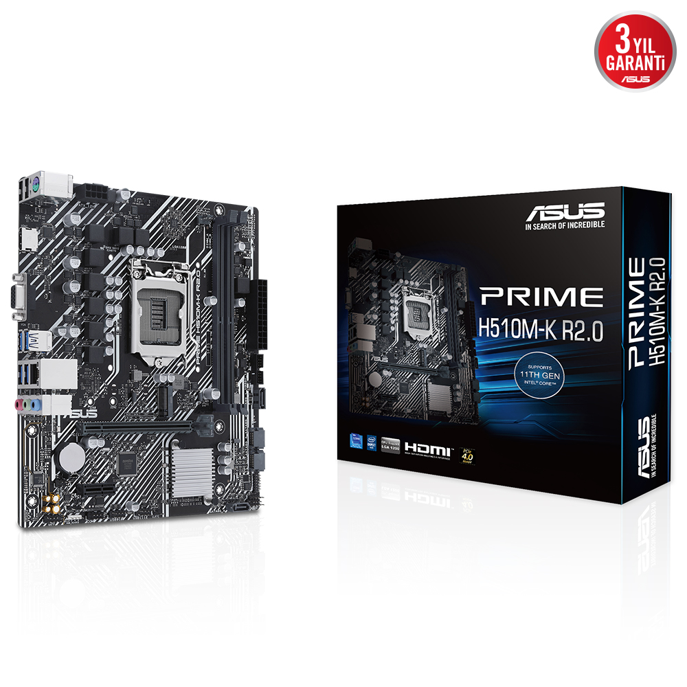 ASUS Prime H510M-K R2.0 1200P DDR4 Ses GLAN HDMI/VGA SATA3 USB3.2 mATX