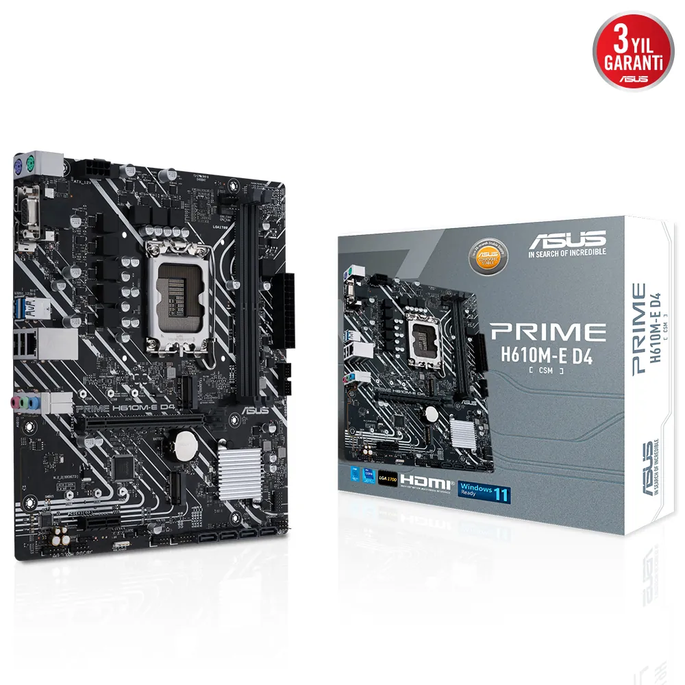 Asus Prime H610M-E D4-CSM 1700P DDR4 Ses Glan DP/HDMI/VGA USB3.2 mATX