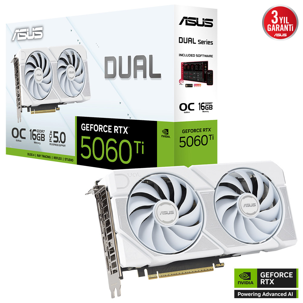 Asus RTX 5060 Ti 16GB GDDR7 128Bit 3xDP/HDMI (DUAL-RTX5060TI-O16G-White)