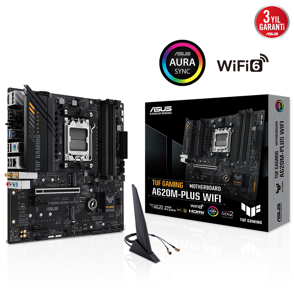 Asus Tuf Gaming A620M-Plus Wifi AM5 DDR5 Ses Glan 2xDP/HDMI Sata3 Usb3.2 Matx