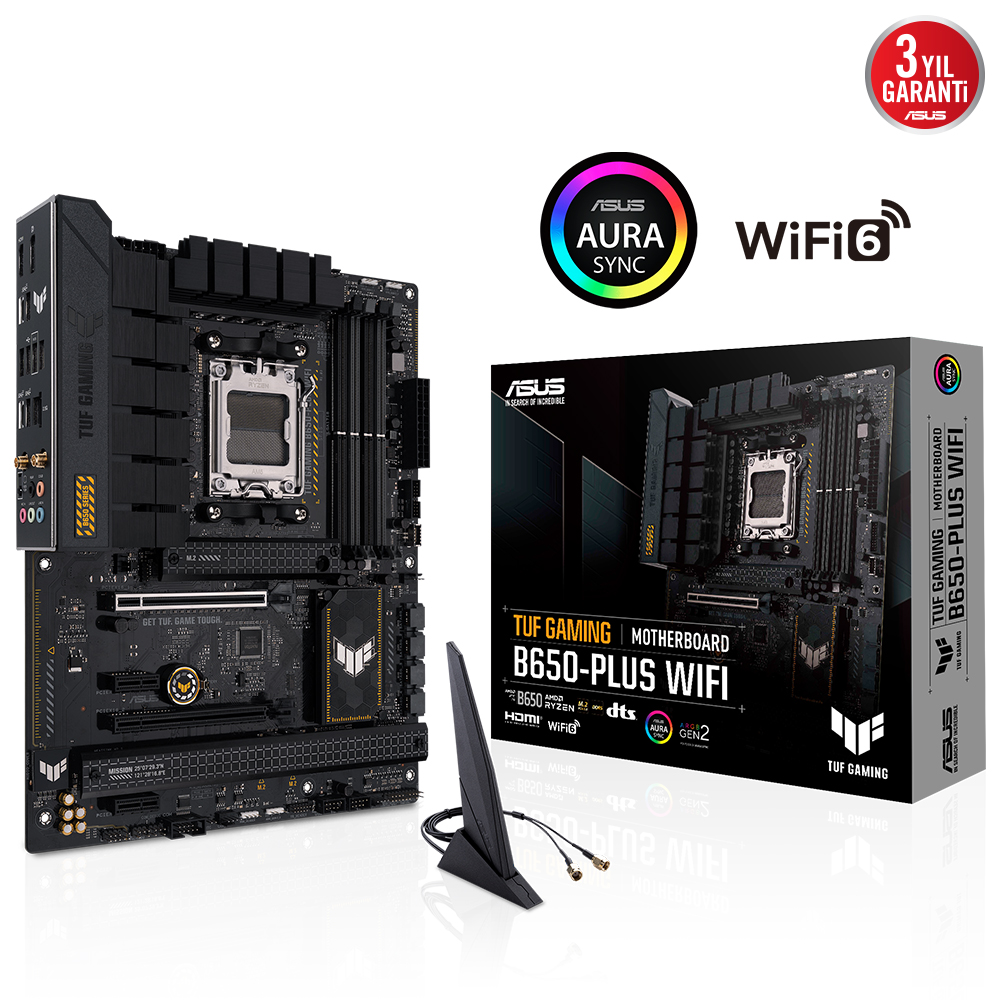 Asus Tuf Gaming B650-Plus Wifi AM5 DDR5 Ses Glan DP/Hdmi Sata3 Usb3.2 Atx