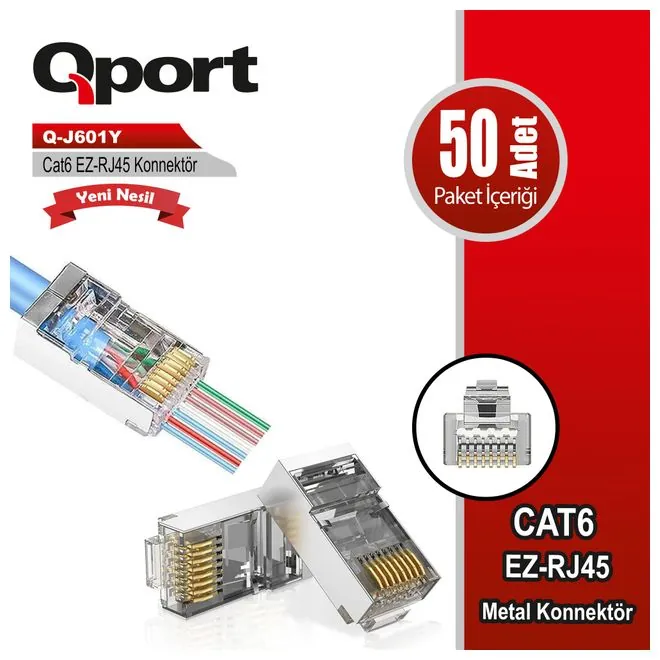 Cat6 50 Adet EZ-RJ45 Yeni Nesil Konnektör