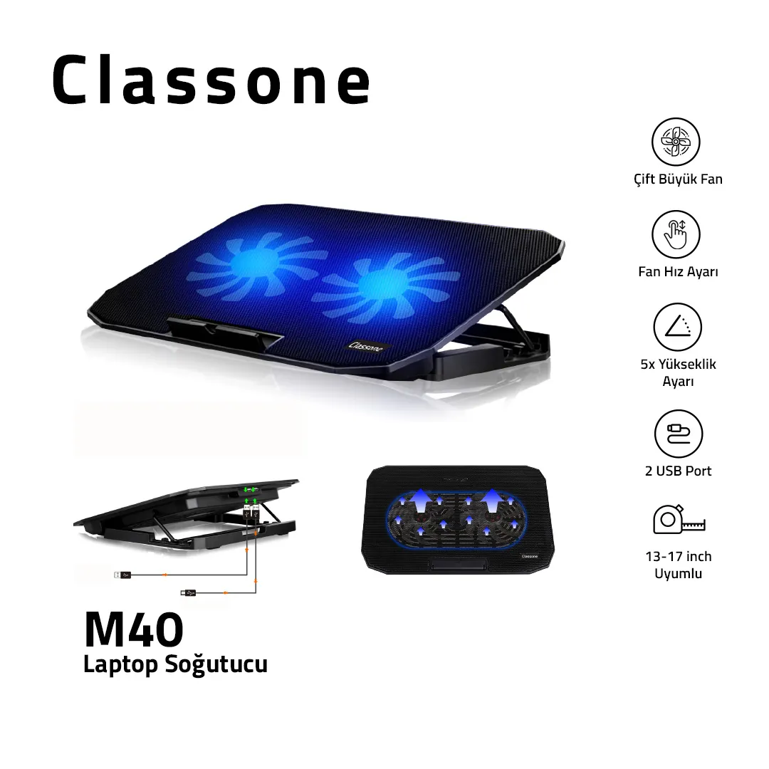 Classone M40 2xFan 2xUSB 14"-17" Gaming Notebook Soğutucu
