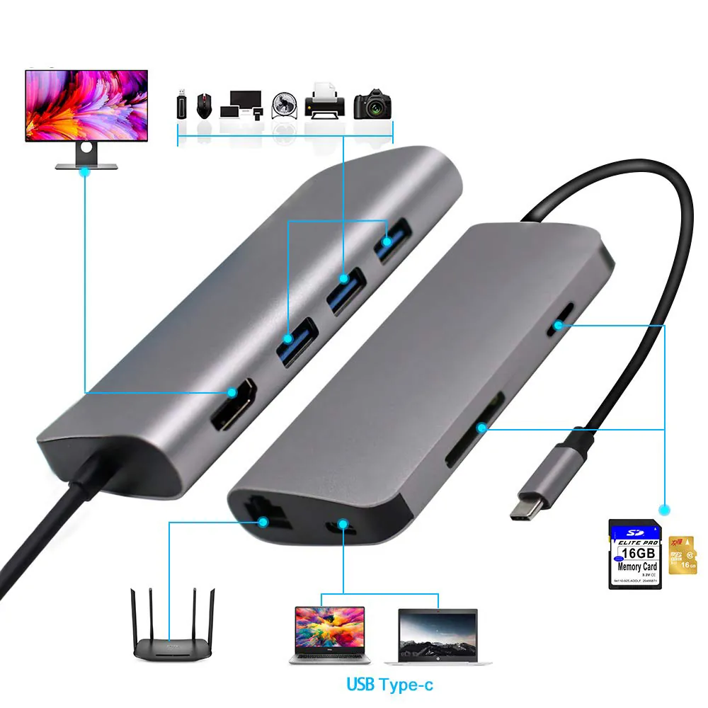Codegen (Cdg-Cnv40) Usb3.1 Type-C to 3xUsb3.0/Hdmi/Usb3.1 Type-C/Rj45/Sd Hub