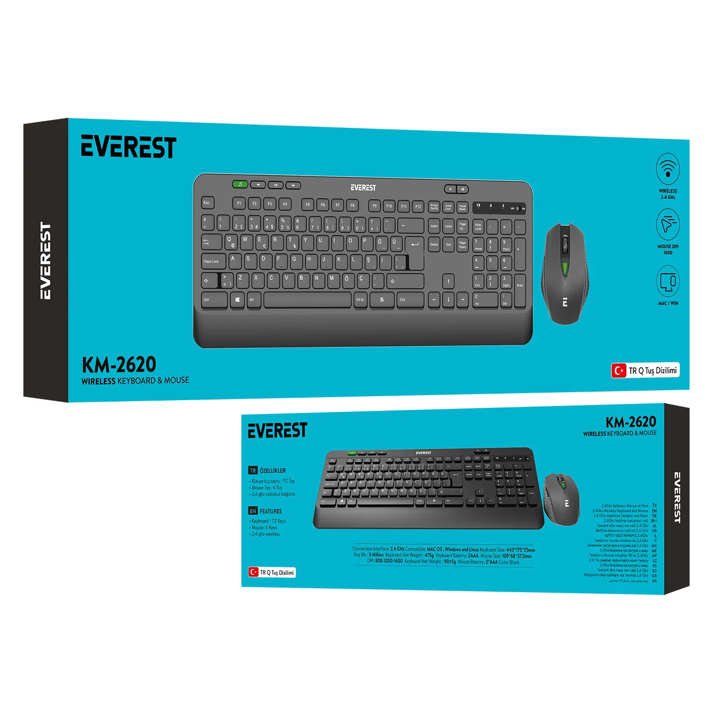 Everest KM-2620 Siyah USB Sessiz Kablosuz Q Multimedia Klavye&Mouse Set