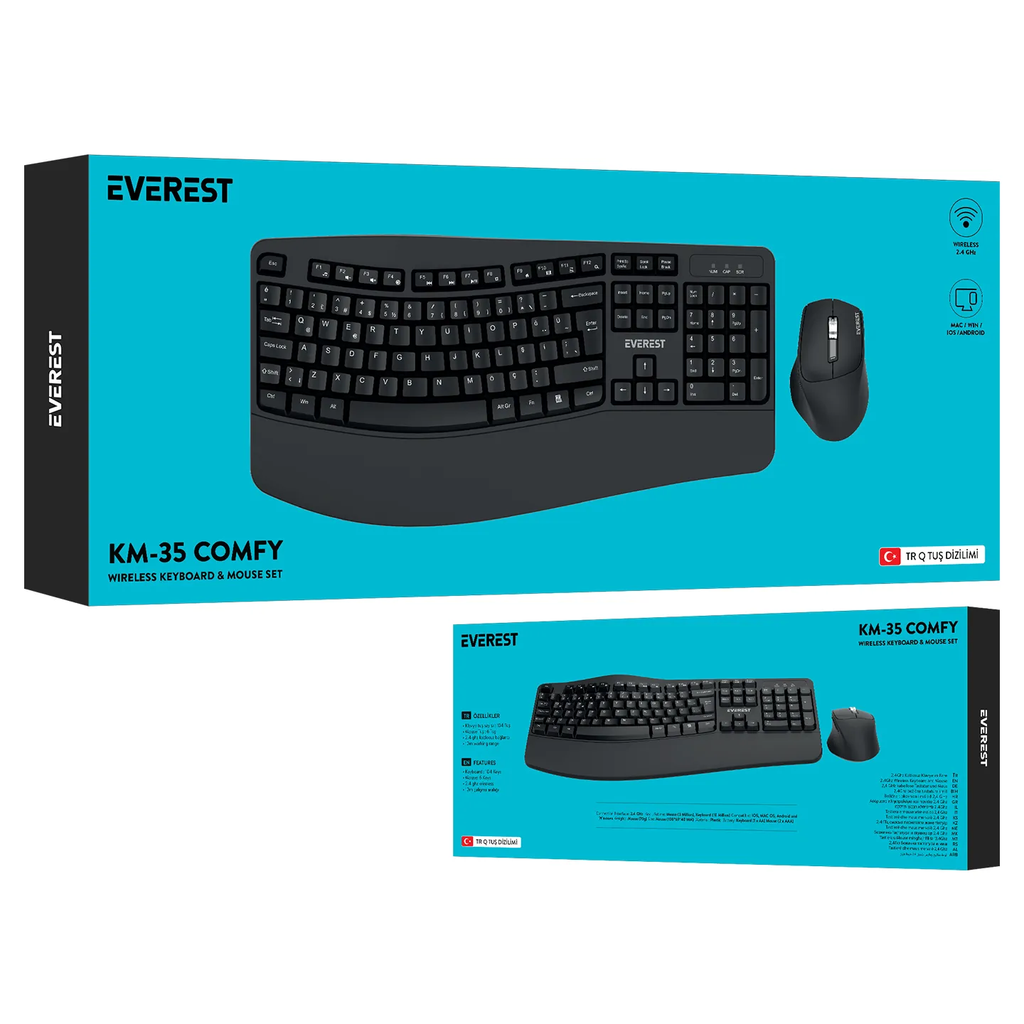 Everest Km-35 Comfy Siyah Kablosuz Ergonomik Q Multimedia Klavye&Mouse Set