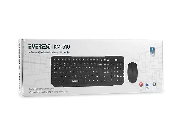 Everest KM-510 Q Multimedia Kablosuz Klavye + Mouse Siyah Set