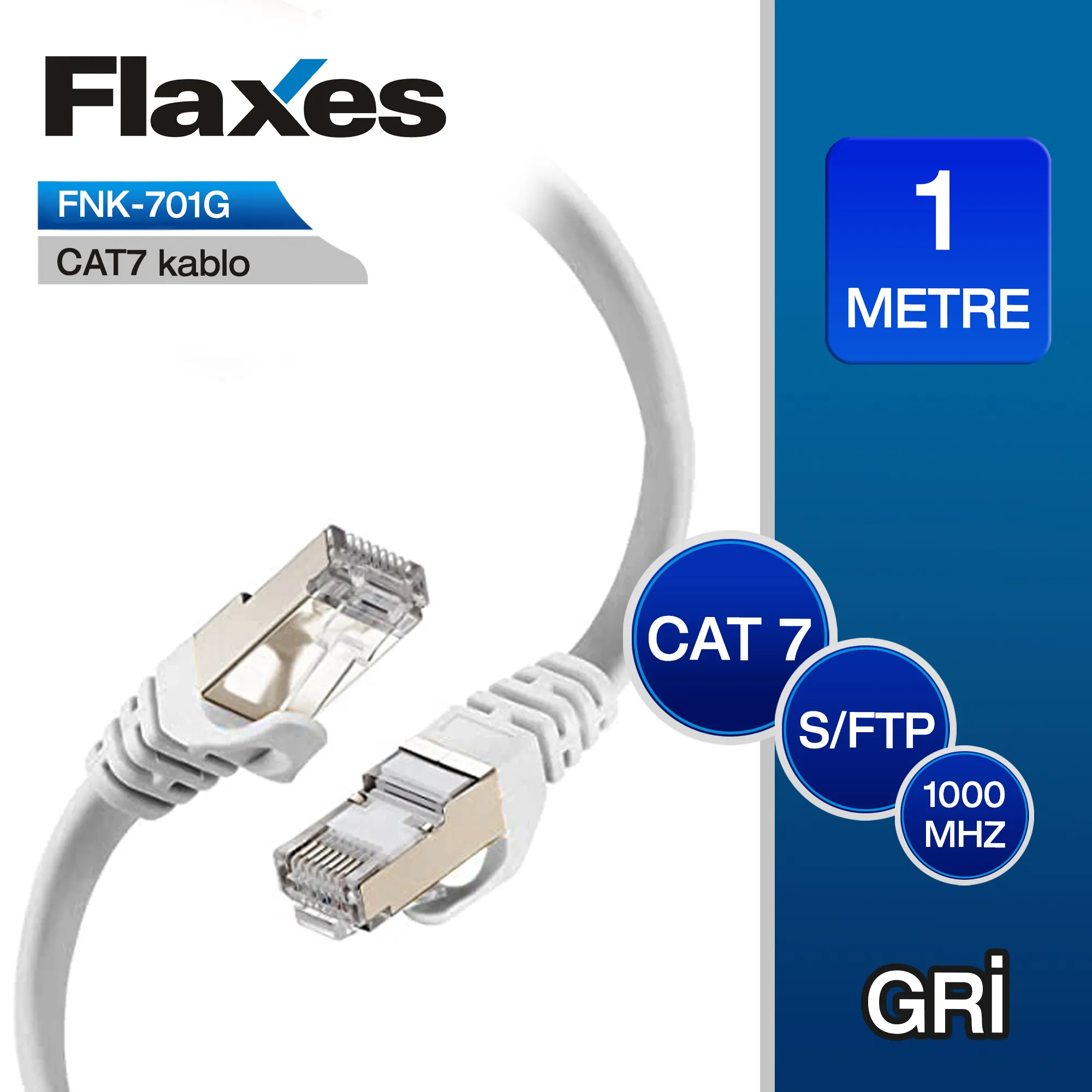 Flaxes FNK-701G Cat7 1m S/FTP Patch Kablo Gri