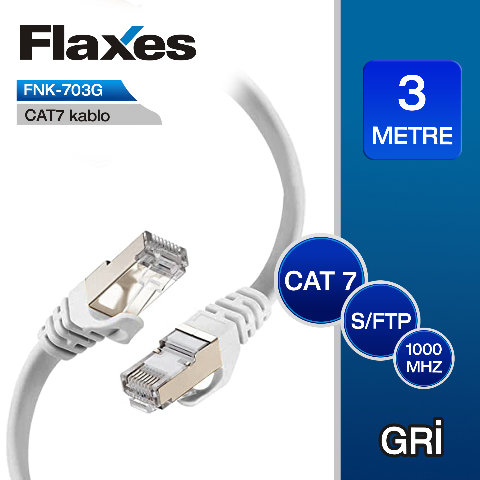Flaxes FNK-703G Cat7 3m S/FTP Patch Kablo Gri