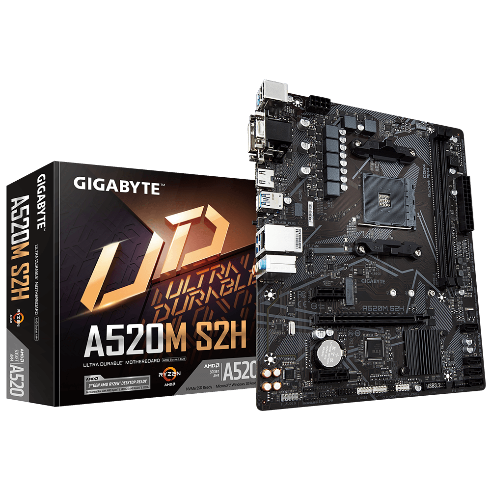 Gigabyte A520M-S2H AM4 DDR4 Ses GLAN HDMI/DVI/VGA SATA3 USB3.2 mATX