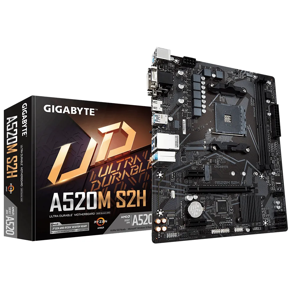 Gigabyte A520M-S2H AM4 DDR4 Ses GLAN HDMI/DVI/VGA SATA3 USB3.2 mATX
