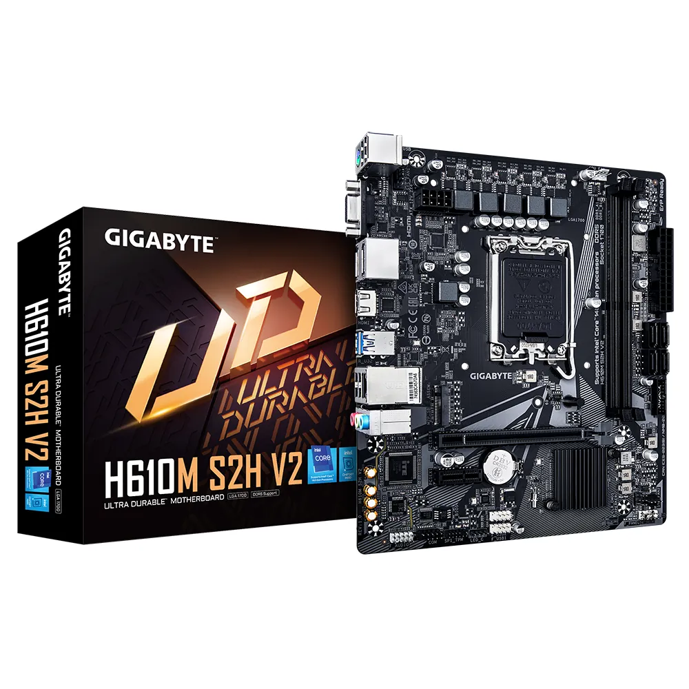 Gigabyte H610M-S2H-V2-DDR5 1700P DDR5 Ses Glan DP/HDMI/D-Sub Sata3 Usb3.2 Matx