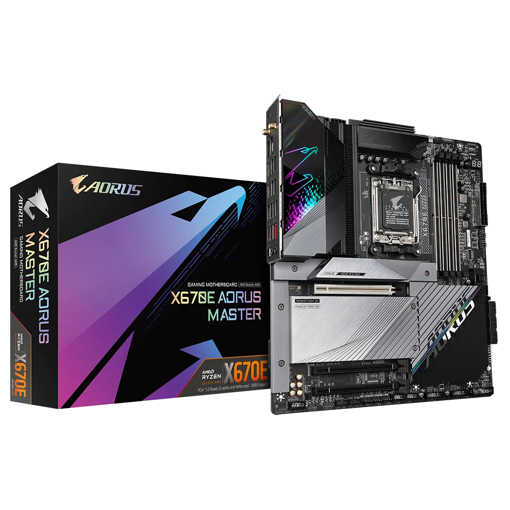 Gigabyte X670E-Aorus-Master AM5 DDR5 Ses GLAN DP/HDMI/USB SATA3 USB3.2 E-ATX