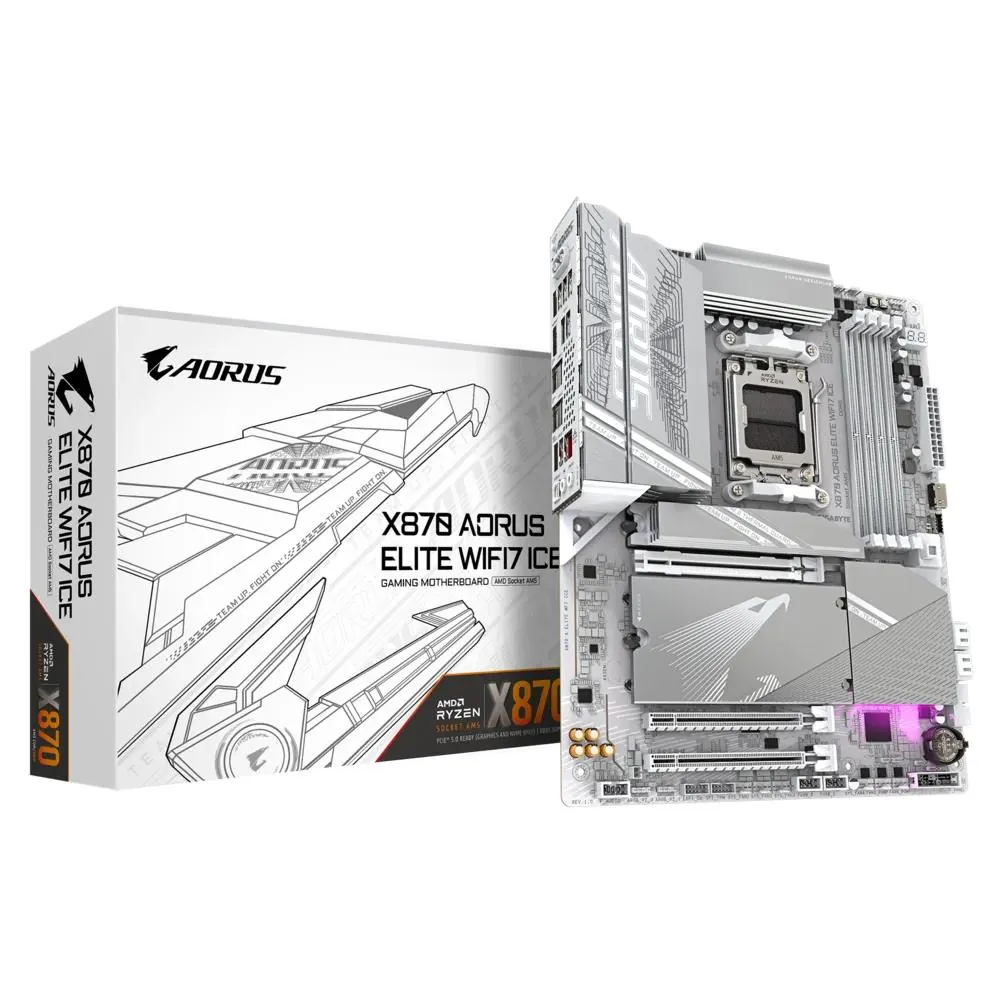 Gigabyte X870-Aorus-Elite-Wifi7-Ice AM5 DDR5 Ses Glan Hdmi/Usb4 Sata3 Usb3.2 Atx