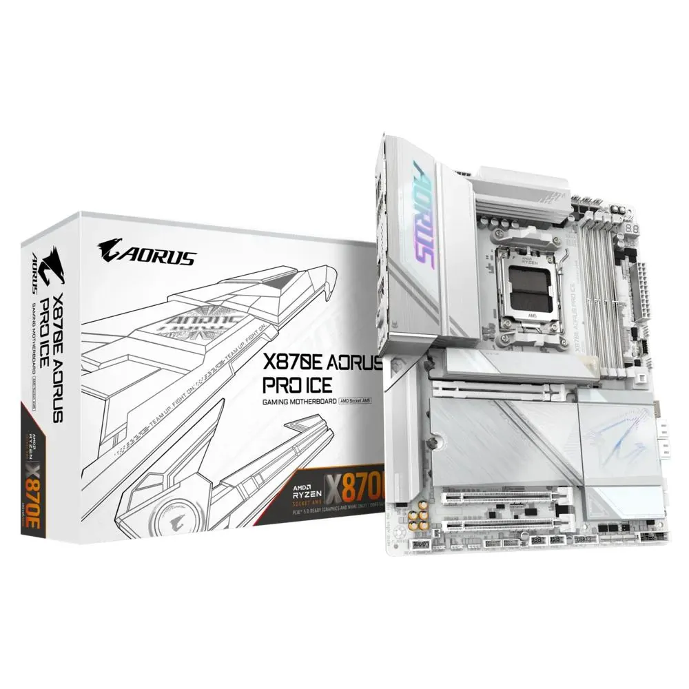 Gigabyte X870E-Aorus-Pro-Ice AM5 DDR5 Ses Glan Hdmi/Usb4 Sata3 Usb3.2 Atx