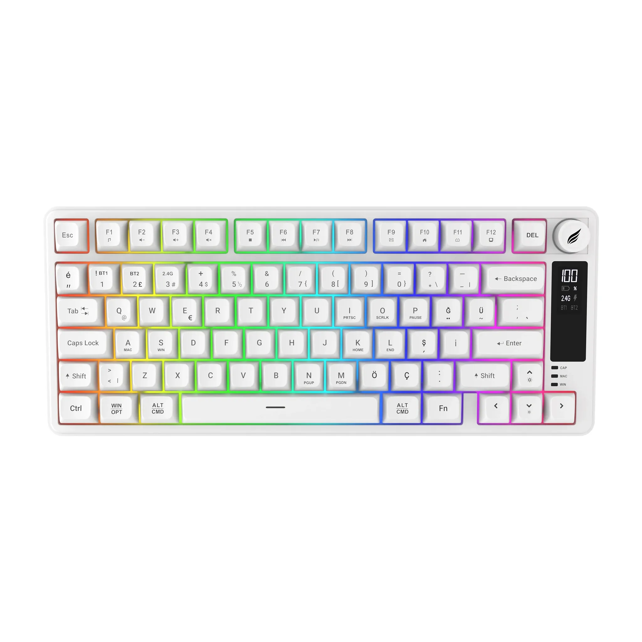 Hawk Gaming HK255 Membrane RGB Kablosuz Bluetooth Klavye Beyaz