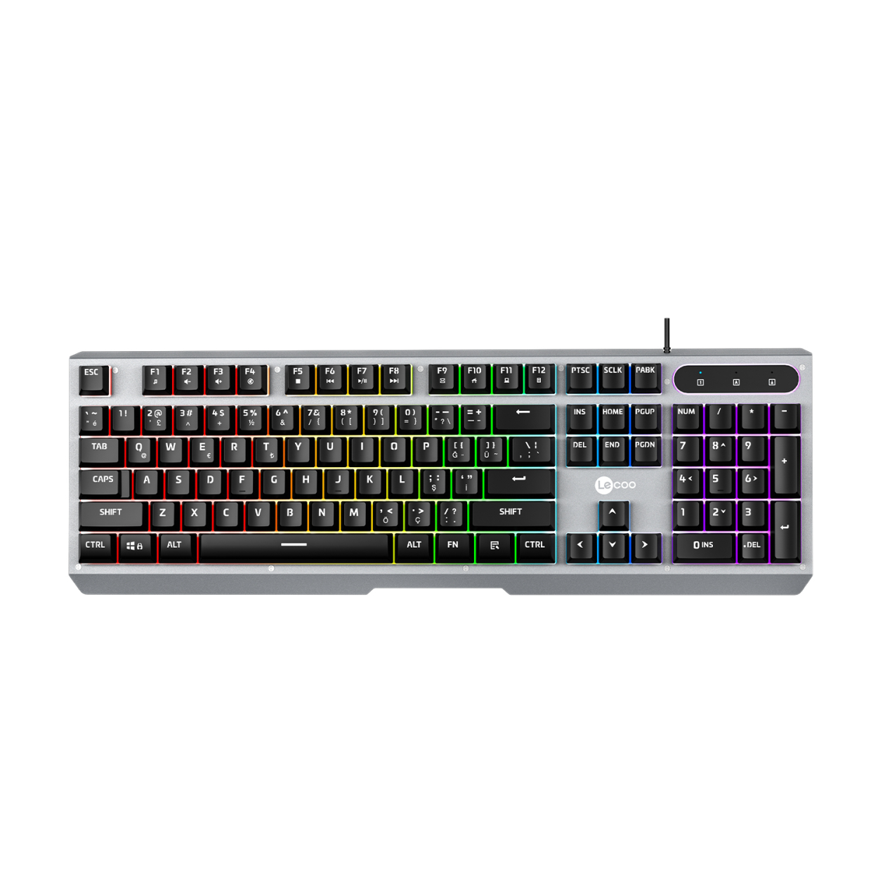 Lecoo KB121 USB Kablolu Makro Tuşlu RGB Türkçe Q Mekanik Hissli Klavye Metal Gri
