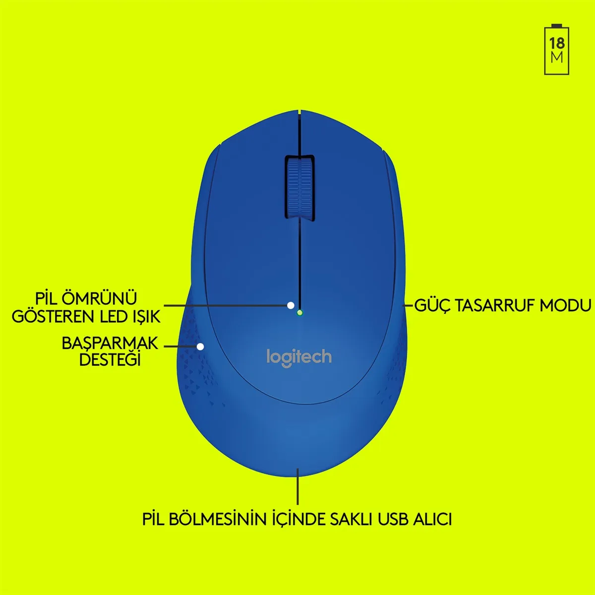 Logitech M280 Kablosuz Mouse Mavi (910-004290)
