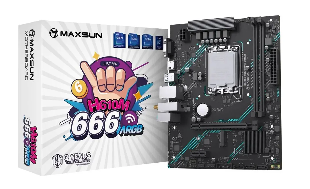 Maxsun H610M 666 1700P DDR4 Ses GLAN HDMI/VGA SATA3 USB3.2 mATX