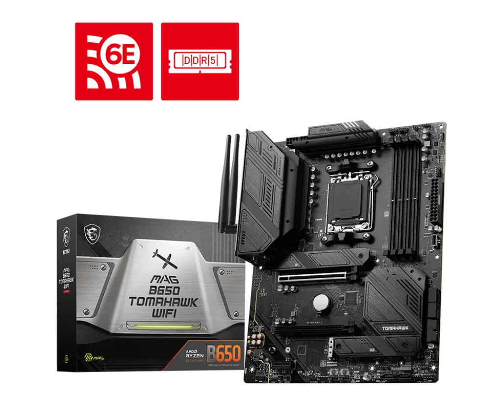MSI Mag B650 Tomahawk WiFi AM5 DDR5 Ses GLAN DP/HDMI SATA3 USB3.2 ATX