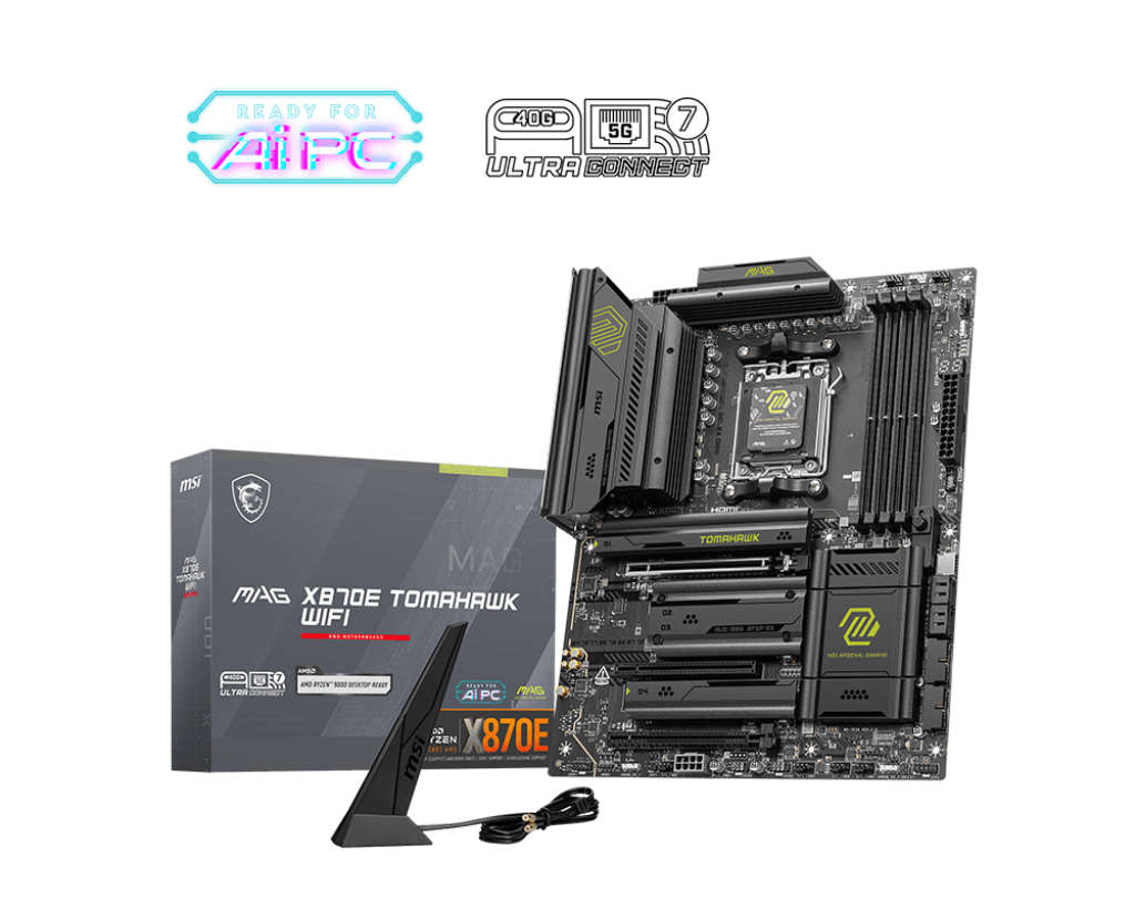 MSI Mag X870e Tomahawk Wifi Am5 DDR5 Ses Glan Hdmi/Type-C Sata3 Usb3.2 Atx