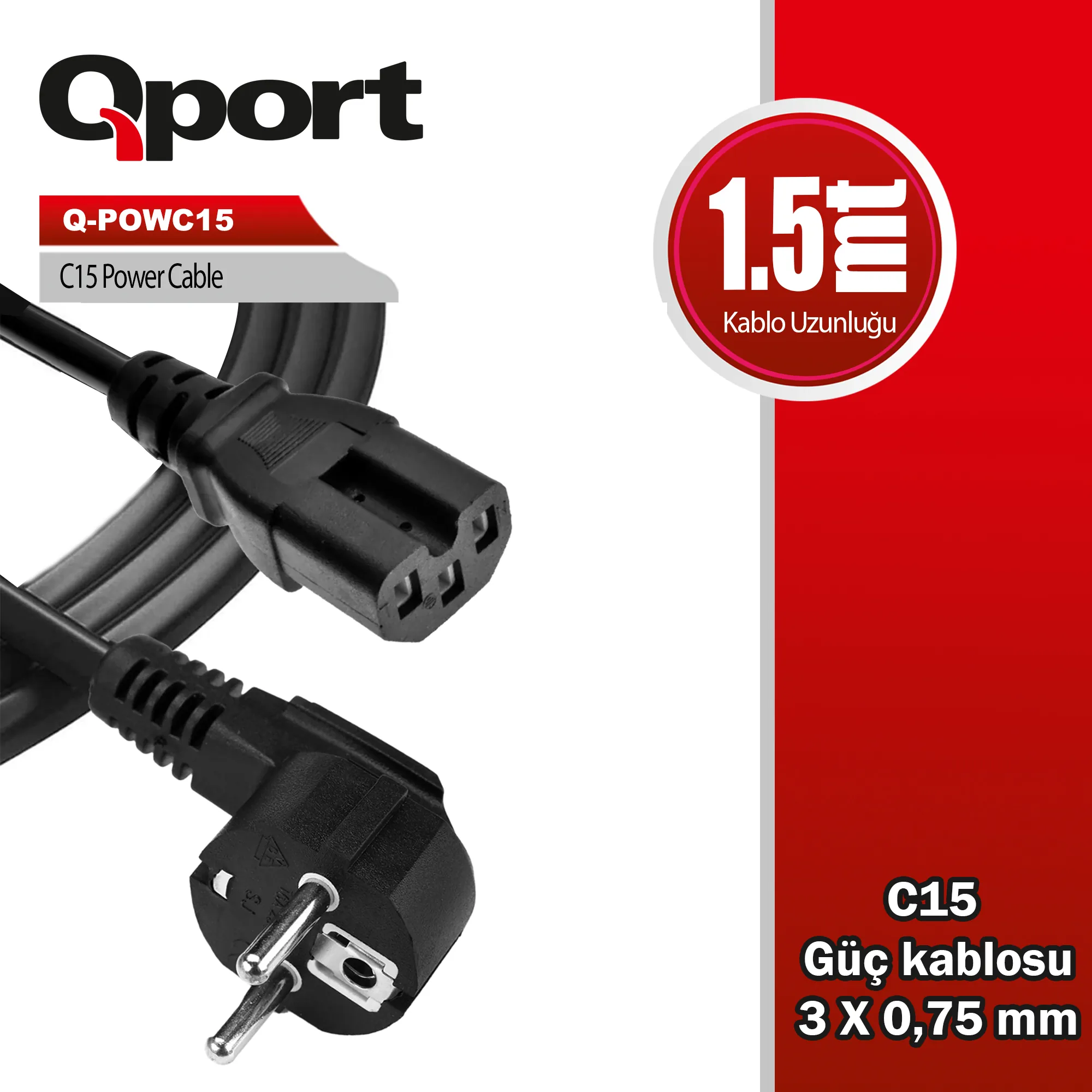 Güç Kablosu Qport 1.5m C15 Power