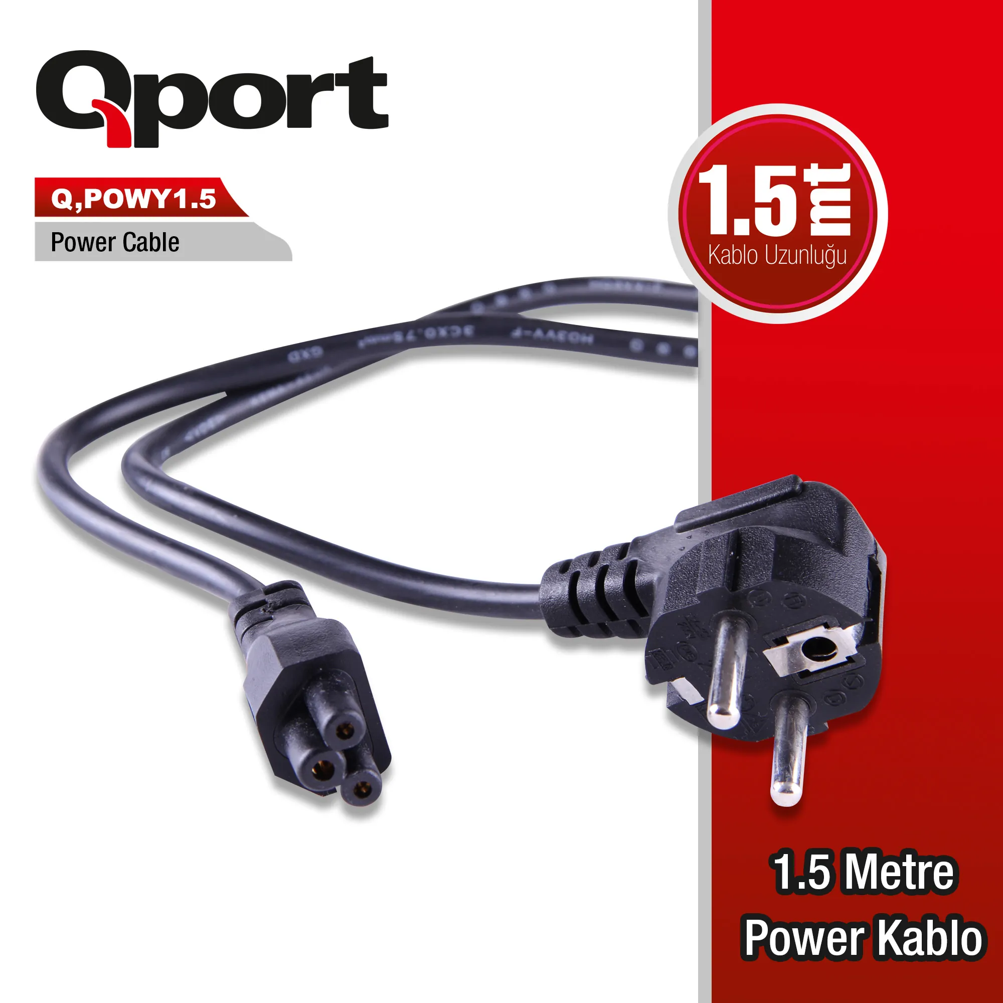 Qport 1.5m Notebook Power Kablosu