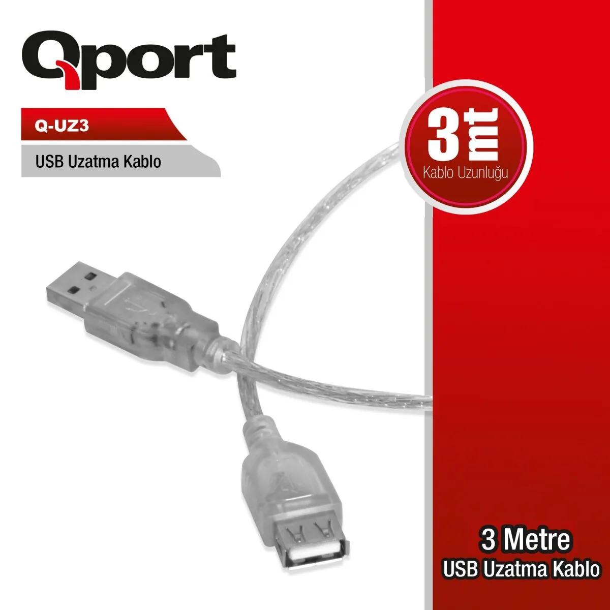 Qport 3m USB Uzatma Kablosu