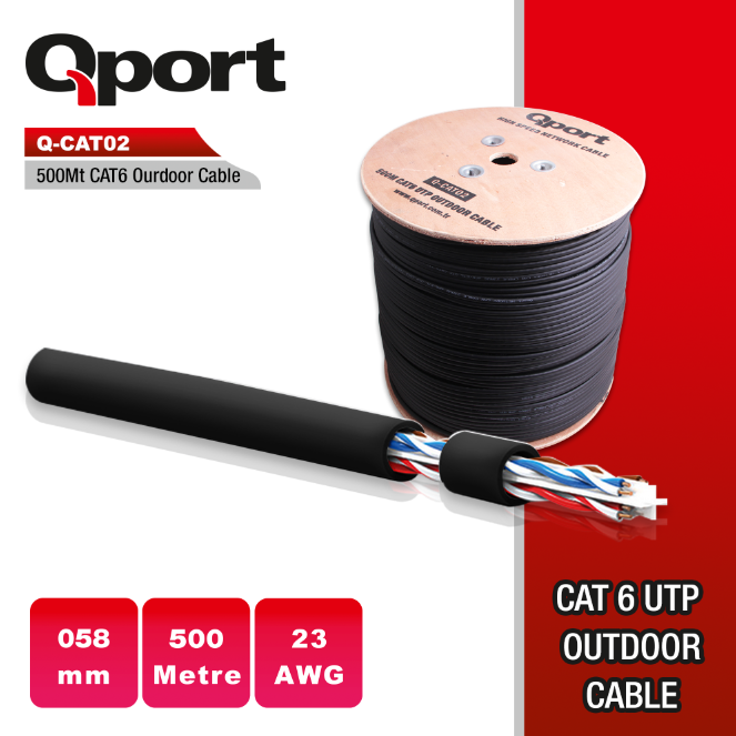 Qport 500m Cat6 Makaralı Outdoor Kablo Siyah (Q-CATO2)