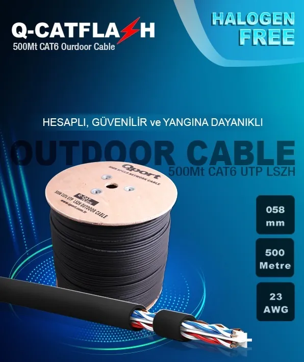 Qport 500M Cat6 Makaralı Outdoor LSZH Kablo (Q-Catflash)