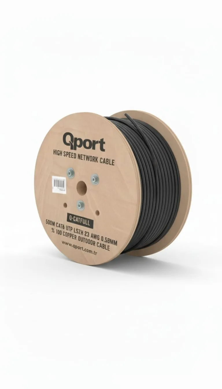 Qport 500M Cat6 Outdoor Lszh 23AWG 0.58mm Bakır Siyah Kablo (Q-Catfull)