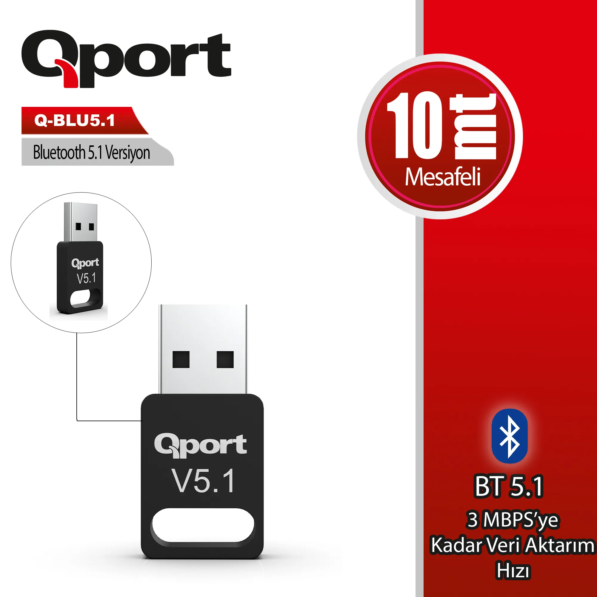 Bluetooth V5.1 USB Adaptör (Q-Blu5.1)